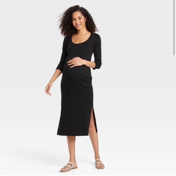 Hatch Dresses & Skirts - The Nines by HATCH 3/4 Sleeve Ribbed Maternity Black Dress Large maxi midi
